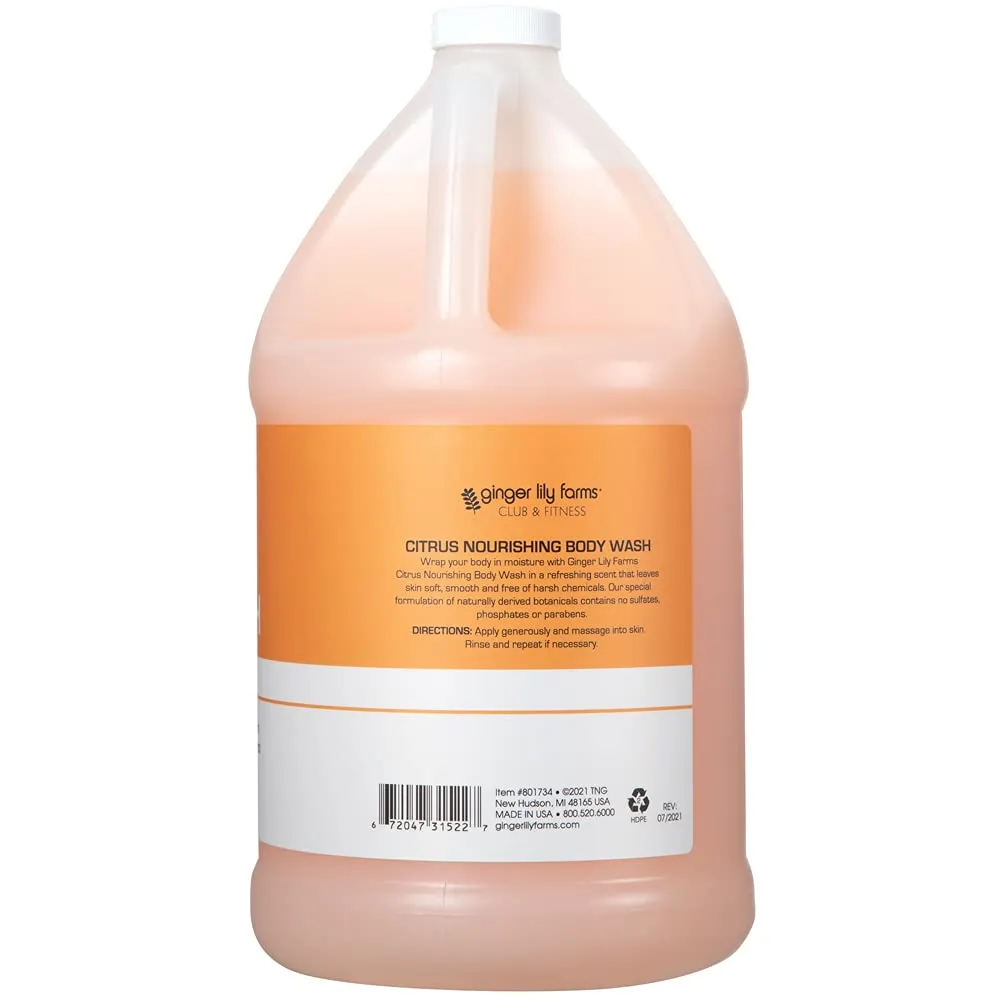 Ginger Lily Farms Club & Fitness Nourishing Body Wash, 100% Vegan & Cruelty-Free, Bath & Shower Gel for Men and Women, Citrus Scent, 1 Gallon (128 fl. oz.) Refill