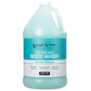 Ginger Lily Farms Club & Fitness Nourishing Body Wash, 100% Vegan & Cruelty-Free, Bath & Shower Gel for Men and Women, Ocean Breeze Scent, 1 Gallon (128 fl. oz.) Refill
