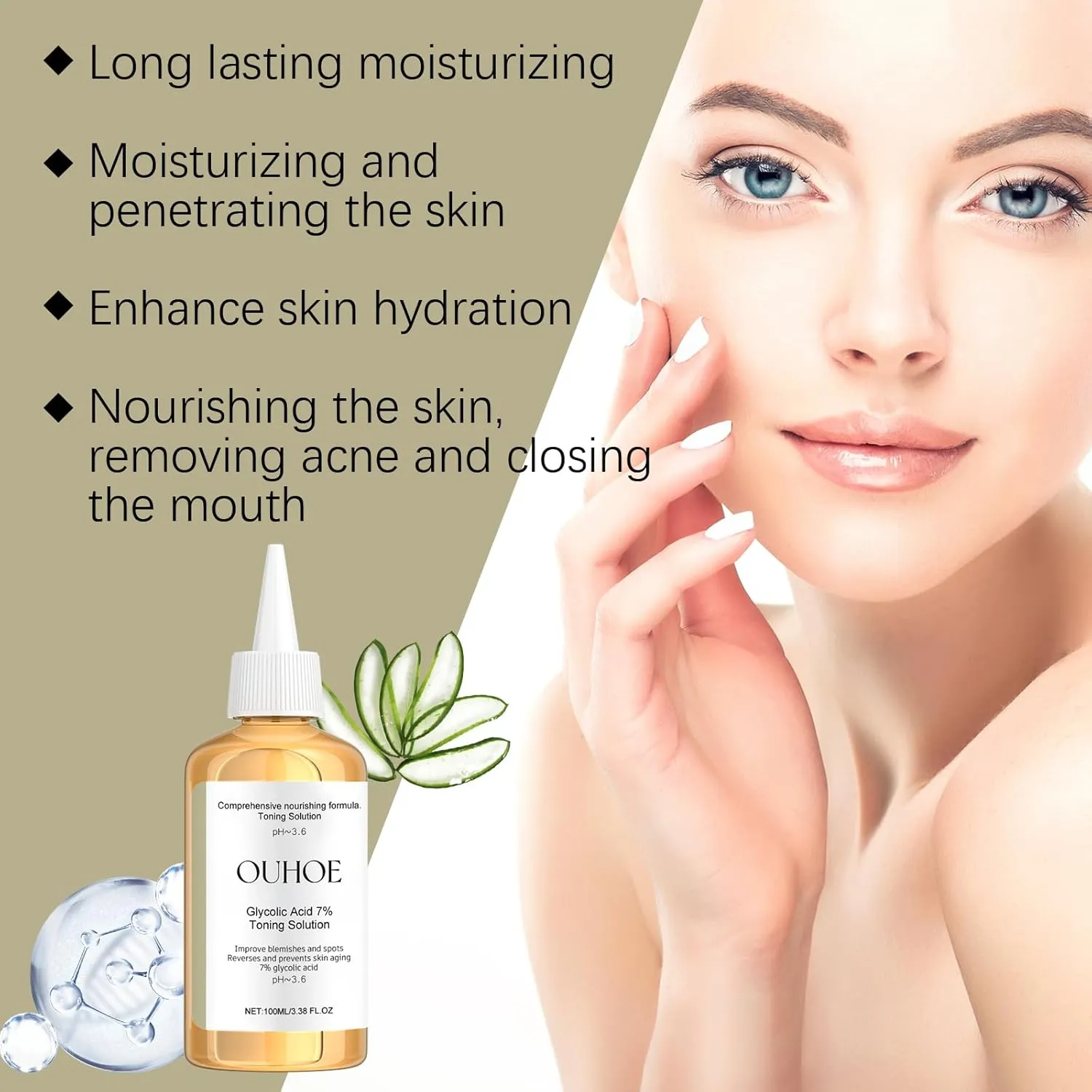 Glycolic Acid 7% Toning Solution, Gentle & Refreshed OUHOE Glycolic Sour 7% Toning, Glycolic Sour 7% Toning, Soothes and Hydrates The Skin, Exfoliating Serum for Face, Astringe Pores (3pc)