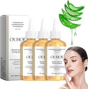 Glycolic Acid 7% Toning Solution, Gentle & Refreshed OUHOE Glycolic Sour 7% Toning, Glycolic Sour 7% Toning, Soothes and Hydrates The Skin, Exfoliating Serum for Face, Astringe Pores (3pc)