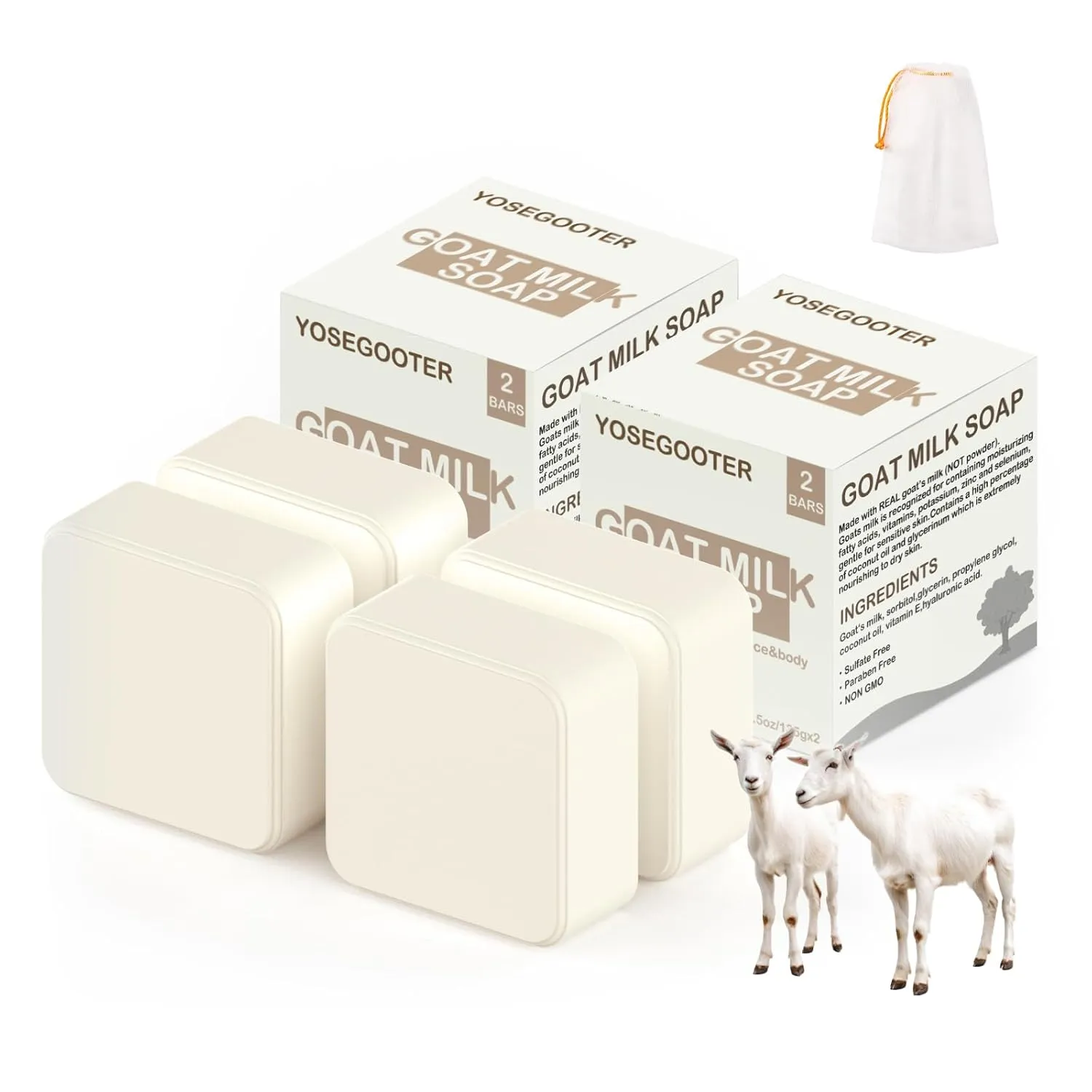 Goats Milk Bar Soap, Natural Face&Body Bath Moisturizing Soap Bar, Gentle on Sensitive Skin Formula, For All Skin Types Men&Women, 2pack*2
