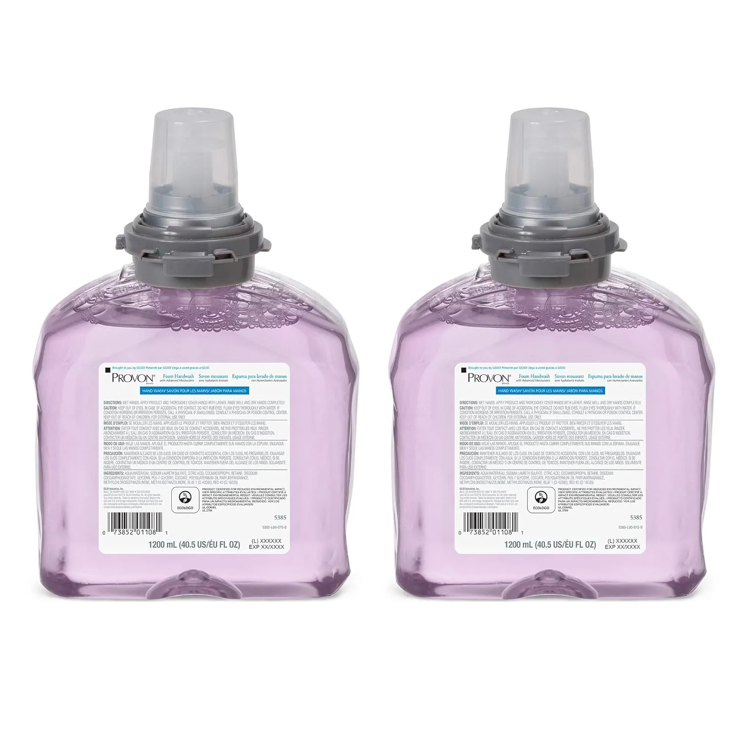 GOJO PROVON Foaming Handwash with Advanced Moisturizers, Cranberry Fragrance, 1200 mL Foam Hand Soap Refill for PROVON TFX Touch-Free Dispenser (Pack of 2) - 5385-02