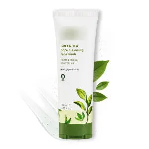 Green Tea Pore Cleansing Face Wash for Oily, Acne Prone, Dry & Combination Skin | with Glycolic Acid | Fight Pimples & Control Excess Oil | Gentle Exfoliating & Non-Drying | Women & Men | 100ml