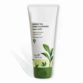 Green Tea Pore Cleansing Face Wash for Oily, Acne Prone, Dry & Combination Skin | with Glycolic Acid | Fight Pimples & Control Excess Oil | Gentle Exfoliating & Non-Drying | Women & Men | 50ml
