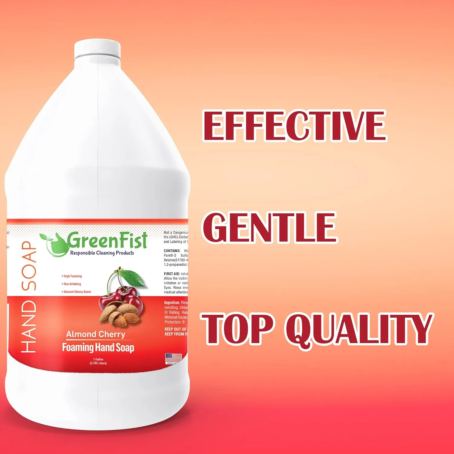 GreenFist Foaming Hand Soap Refills Almond Cherry Scent Jug Foam Refill Made in USA, 128 ounce (1 Gallon)