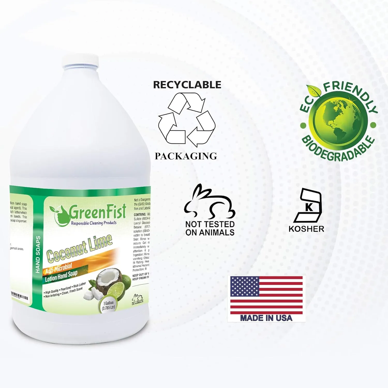 GreenFist Lotionized Hand Soap [ Liquid Gel Refill ] Made in USA, 128 Ounce (1 Gallon) (Coconut Lime)