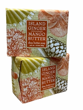Greenwich Bay Trading Co. Island Ginger and Mango Butter Soap - 10.5 oz Triple Milled Luxury Bars, Set of 2