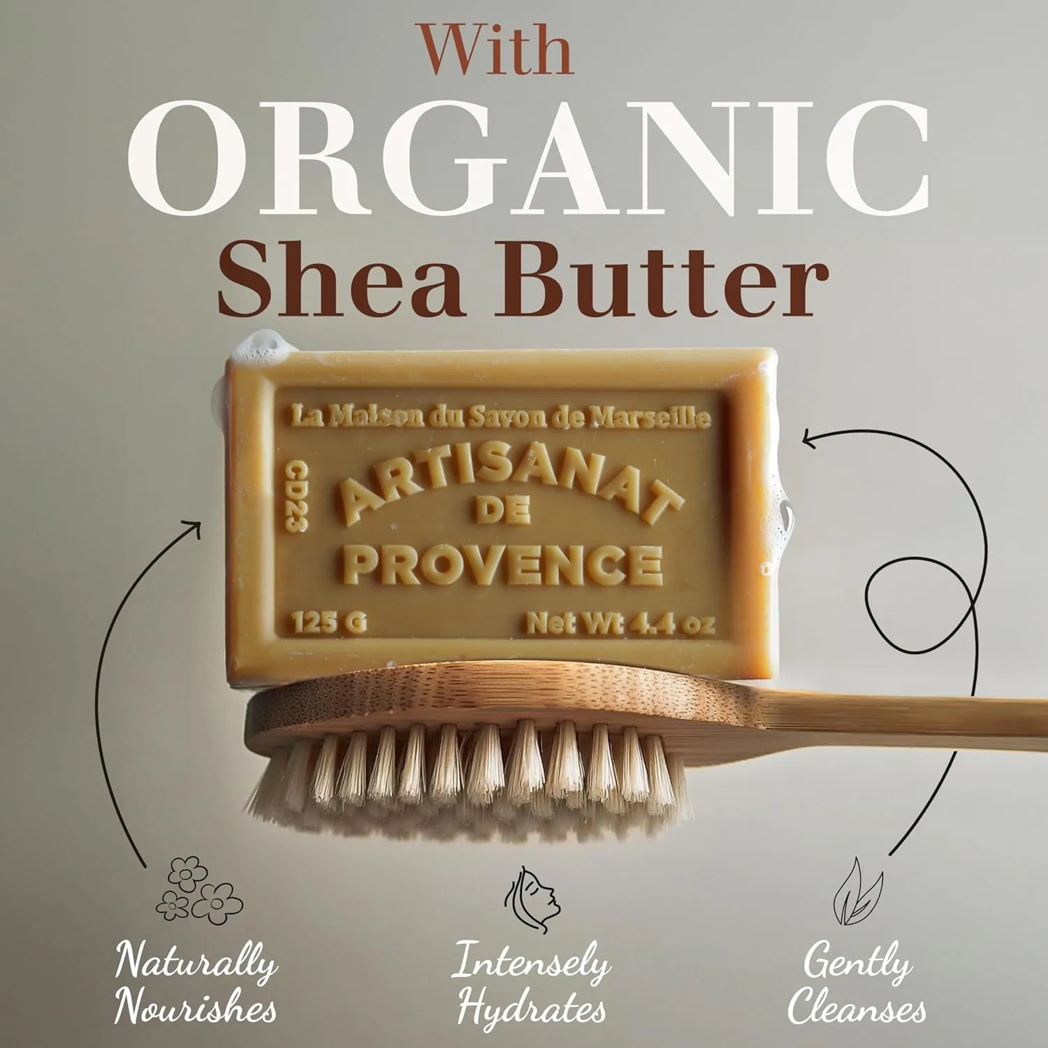 Hand & Body Soap Bars Trio - Honey Moisturizing French Soap with Organic Shea Butter - Rich Creamy Lather - 97% Natural Ingredients - Solid Bath Cleanser Made in Provence - 3x4.4 oz