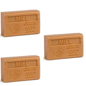 Hand & Body Soap Bars Trio - Honey Moisturizing French Soap with Organic Shea Butter - Rich Creamy Lather - 97% Natural Ingredients - Solid Bath Cleanser Made in Provence - 3x4.4 oz