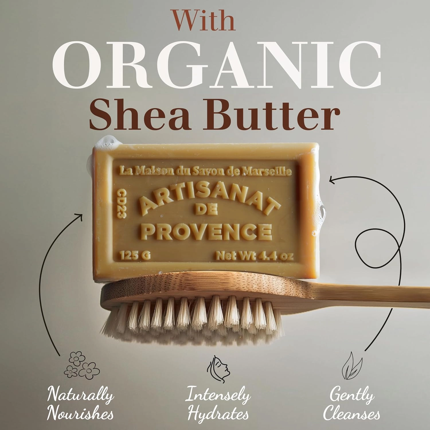 Hand & Body Soap Bars Trio - Jasmine Moisturizing French Soap with Organic Shea Butter - Rich Creamy Lather - 97% Natural Ingredients - Solid Bath Cleanser Made in Provence - 3x4.4 oz