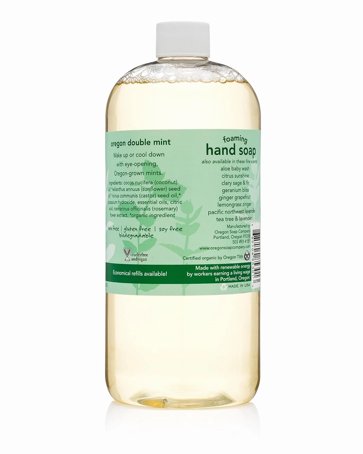 Hand Soap, Hand Soap Refill, Foaming Hand Soap Refill, Castile Soap Made with USDA Certified Organic Oils (32 Fl Oz, Double Mint)