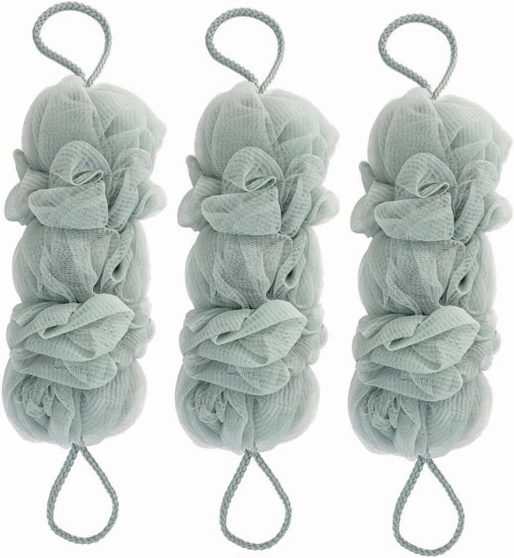 Happyyami 3pcs Long Body Scrubbers Bath Loofahs Exfoliating Shower Brush for Daily Use Back Loofah Shower Scrubber Gentle Skin Cleansing Pouf