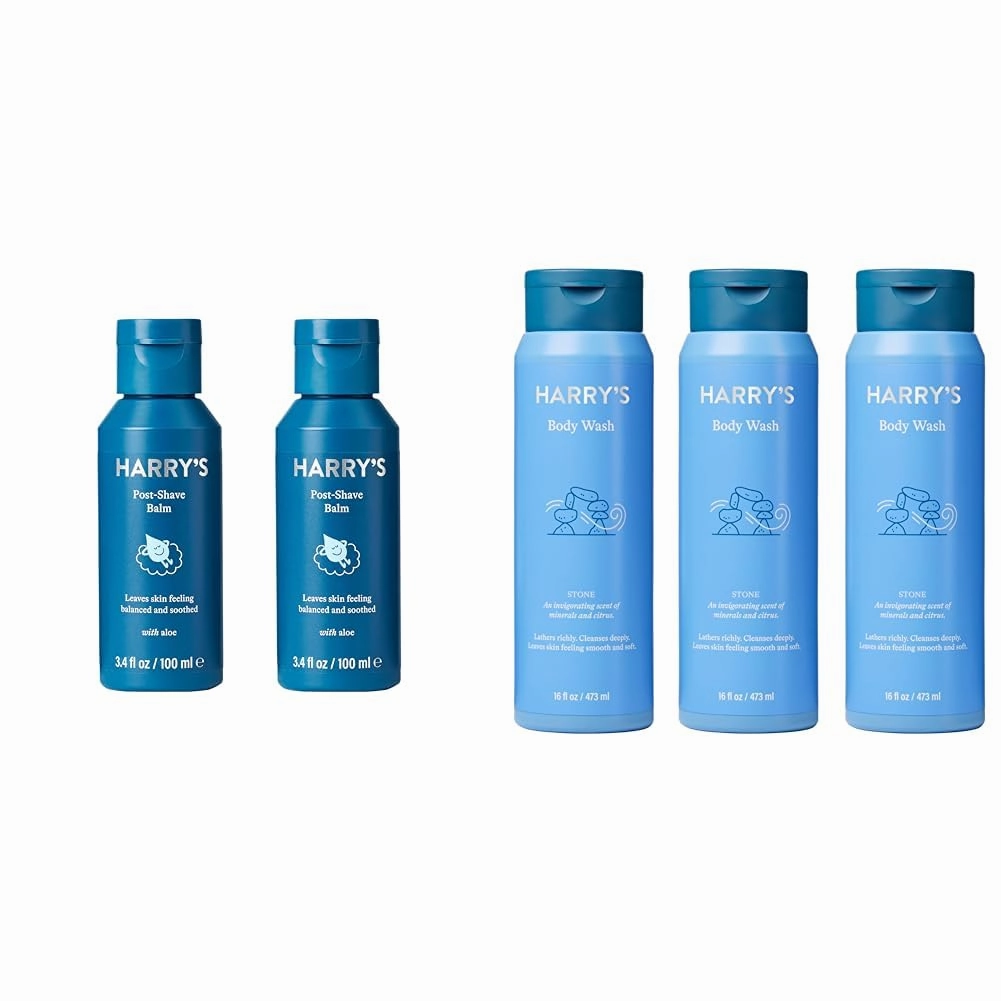 Harry's Men's Body Wash Shower Gel - Stone, 16 Fl Oz (Pack of 3) & Post Shave - Post Shave Balm for Men - 3.4 Fl Oz (Pack of 2) (packaging may vary)