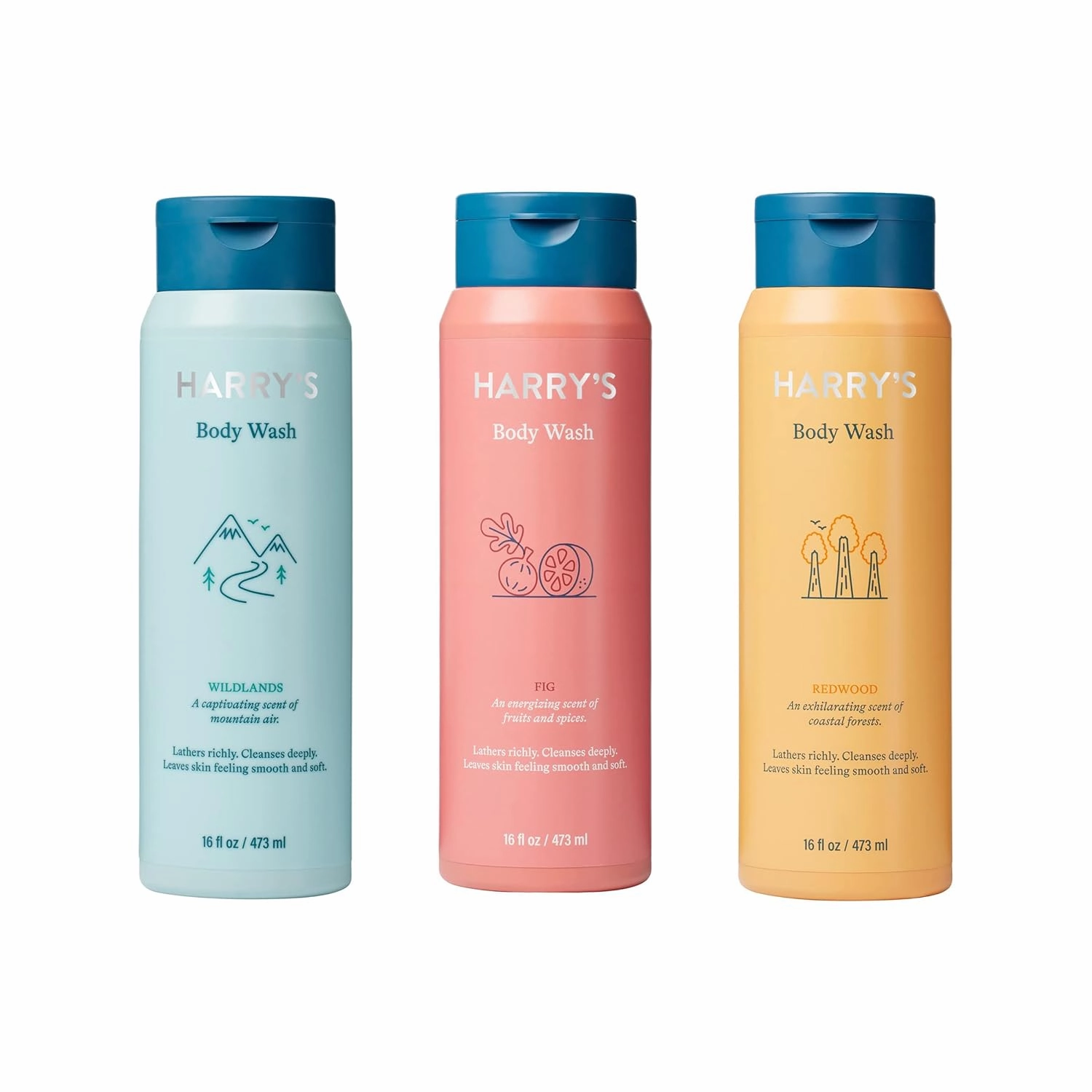 Harry's Men's Body Wash Shower Gel, Variety - Fig, Wildlands, Redwood (Pack of 3)