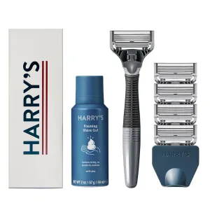 Harry's Shaving Kit for Men - Razor Handle, 5 Razor Blade Refills, Foaming Shave Gel, and Travel Blade Cover - Charcoal