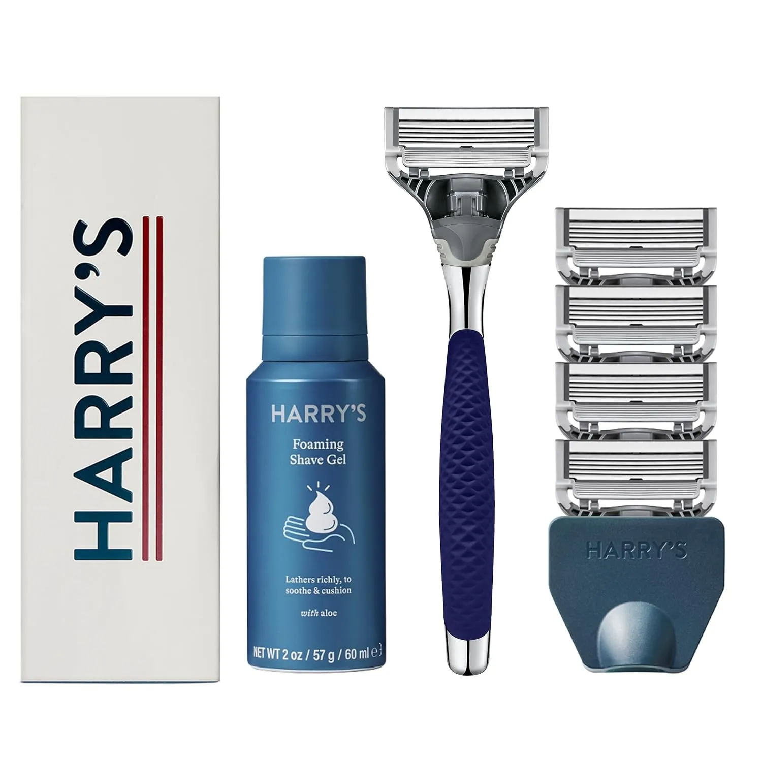 Harry's Shaving Kit for Men - Razor Handle, 5 Razor Blade Refills, Foaming Shave Gel, and Travel Blade Cover - Chrome Edition
