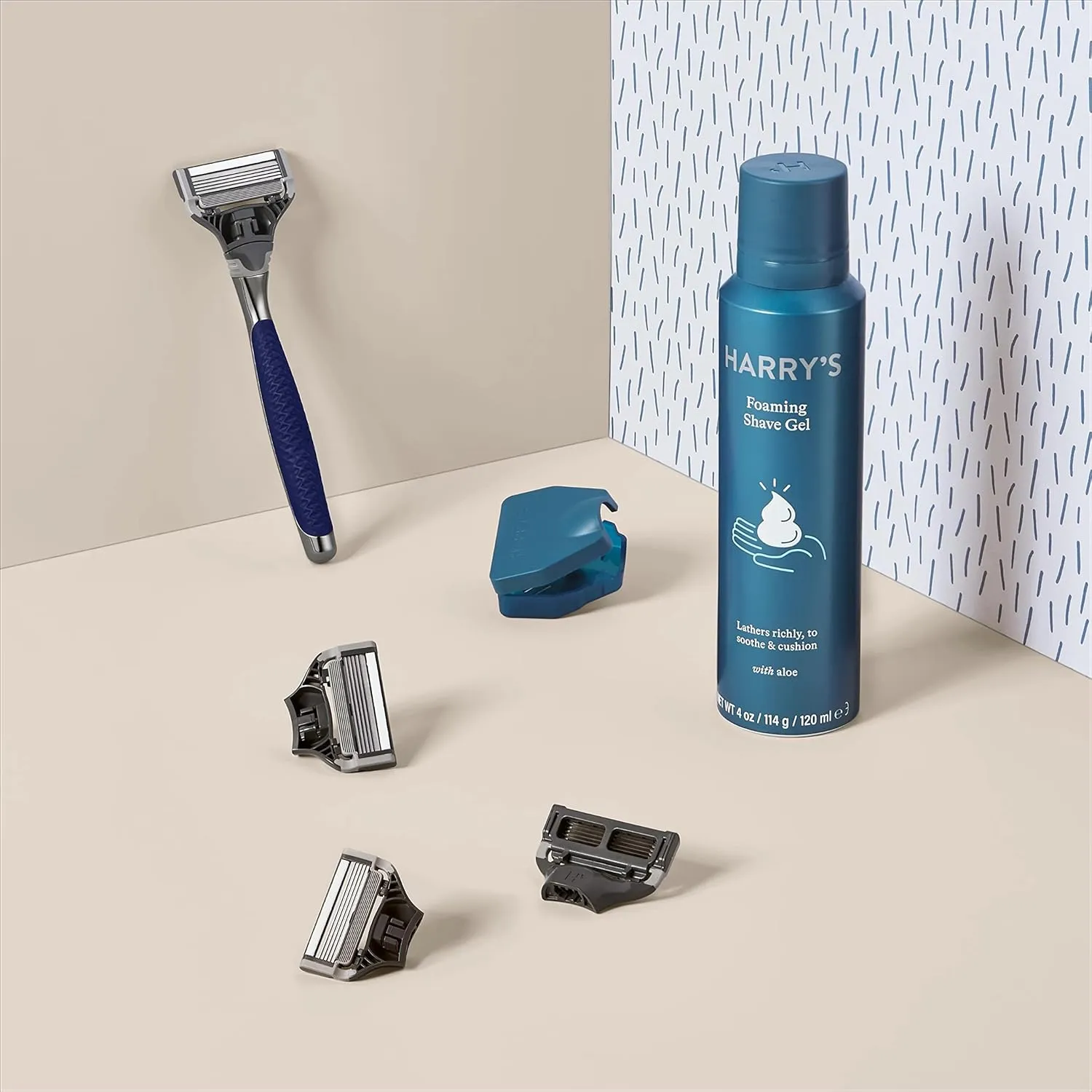 Harry's Shaving Kit for Men - Razor Handle, 5 Razor Blade Refills, Foaming Shave Gel, and Travel Blade Cover - Chrome Edition
