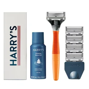 Harry's Shaving Kit for Men - Razor Handle, 5 Razor Blade Refills, Foaming Shave Gel, and Travel Blade Cover - Ember