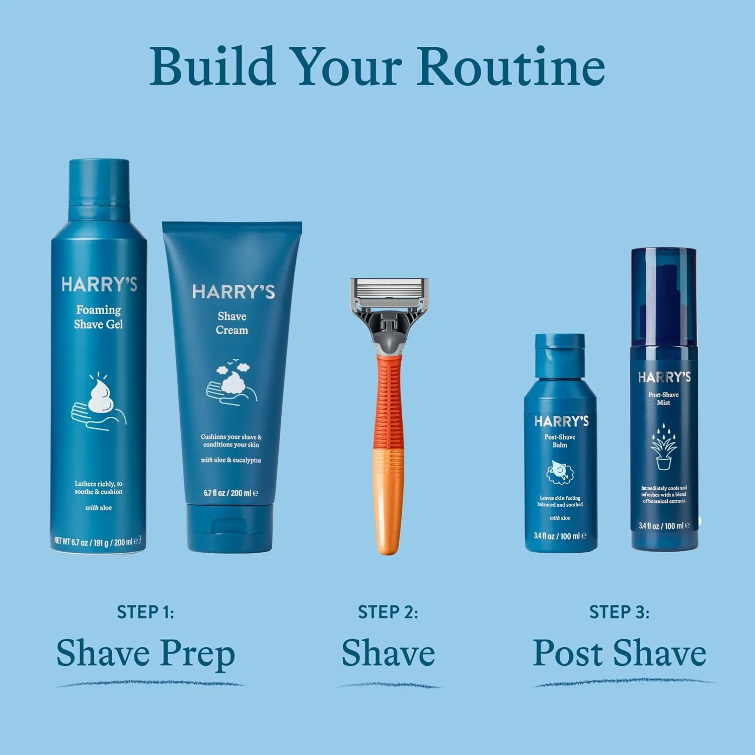 Harry's Shaving Kit for Men - Razor Handle, 5 Razor Blade Refills, Foaming Shave Gel, and Travel Blade Cover - Ember
