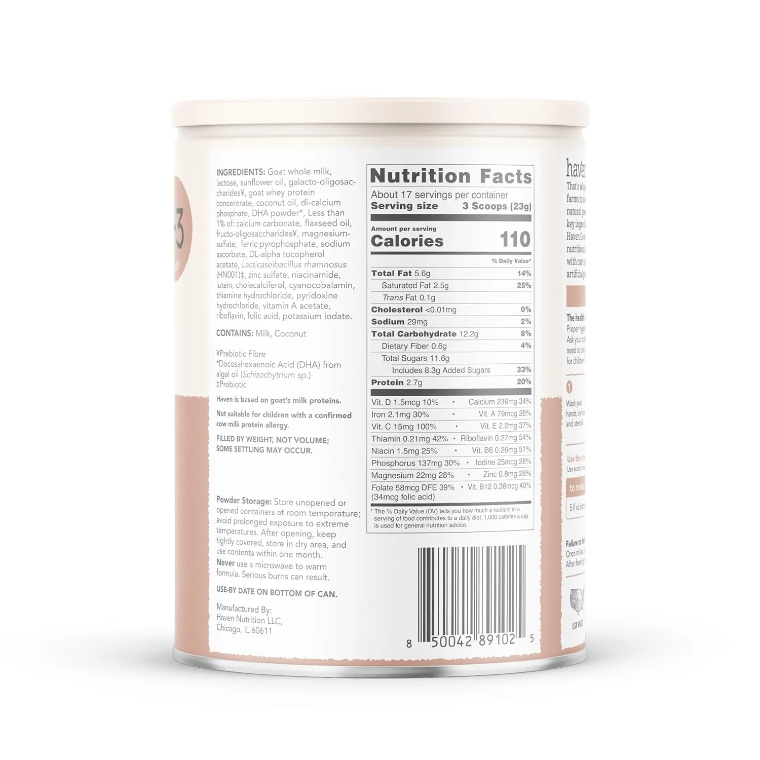 Haven Goat Toddler Formula | 1 to 3 Years | Premium New Zealand Forage-fed Goat Whole Milk Toddler Formula | Wholesome Goodness | Gentle on Tiny Tummies | Immune Support | Prebiotics, Probiotics, DHA, Lutein | Non GMO | No Palm Oil | 14.1 oz