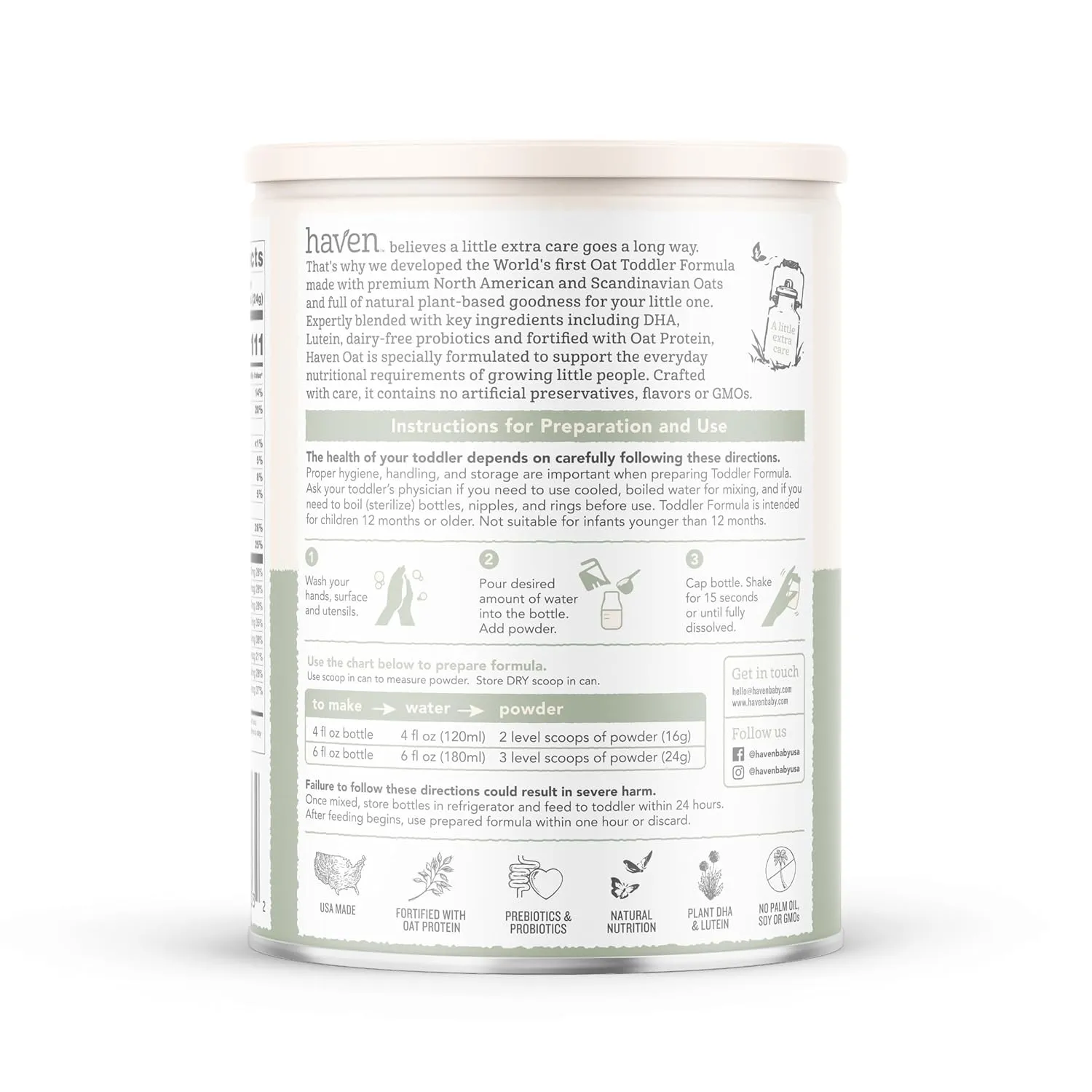 Haven Oat Toddler Formula | 1 to 3 Years | World-first Premium plant-based dairy-free Oat Toddler Formula | Wholesome Goodness of Oats and Oat Protein | Gentle on Tiny Tummies | Immune Support | Prebiotics, Probiotics, DHA, Lutein | Non GMO | No Palm Oil