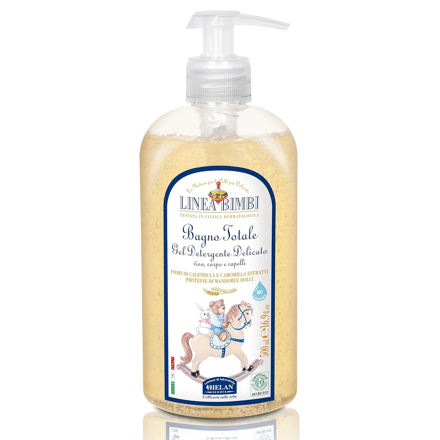 Helan Linea Bimbi Bio - Baby Shampoo & Body Wash, Baby Wash Gel with Marigold & Chamomile Flower Extracts, Kids Shampoo & Gentle Cleanser with Sweet Almond Protein for Baby Bath Made in Italy 500fl oz