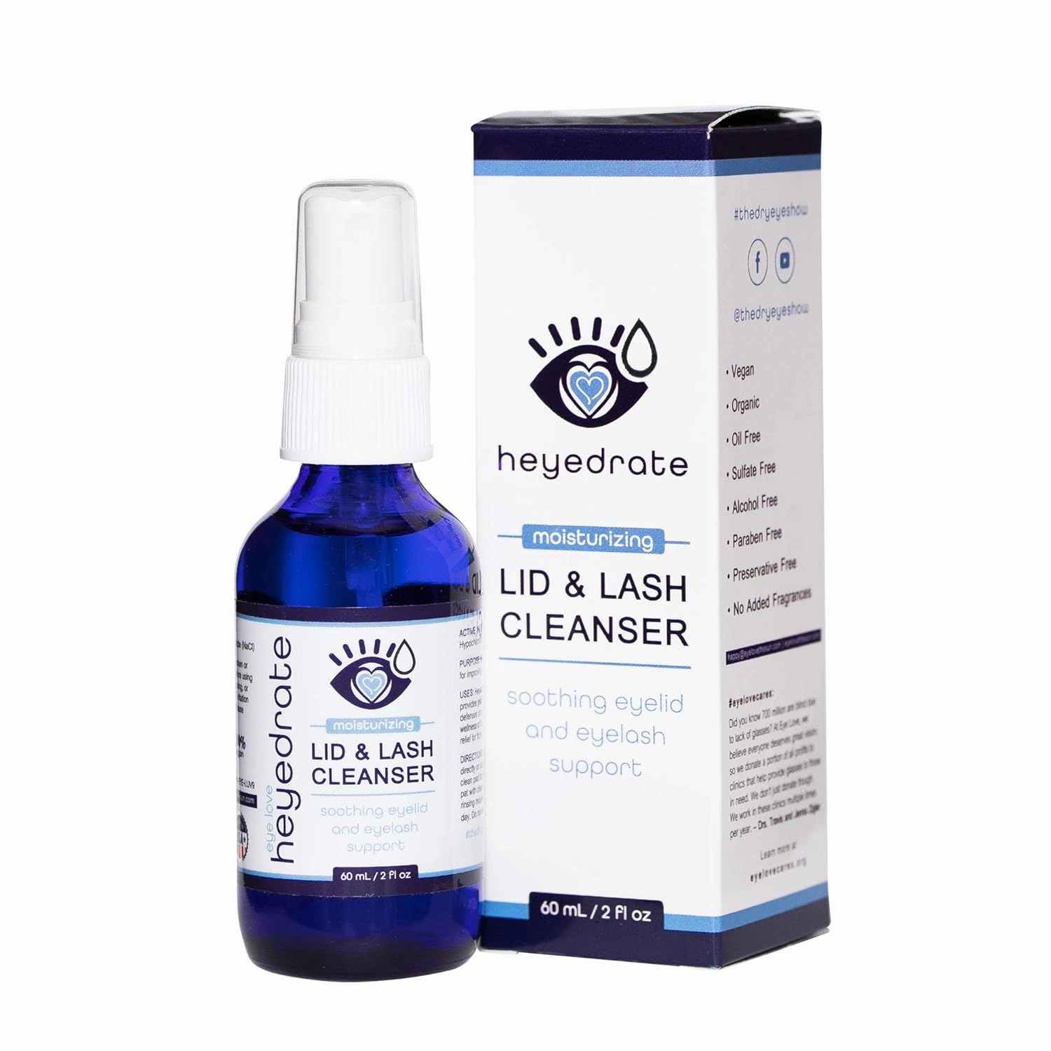 Heyedrate Foaming Tea Tree Face Wash & Eyelid Cleanser and Lid & Lash Cleanser Spray Bundle - Natural, Organic Cleanser with Aloe Vera - Gentle, Pure Hypochlorous Acid Spray for Eye Irritation (2oz.)