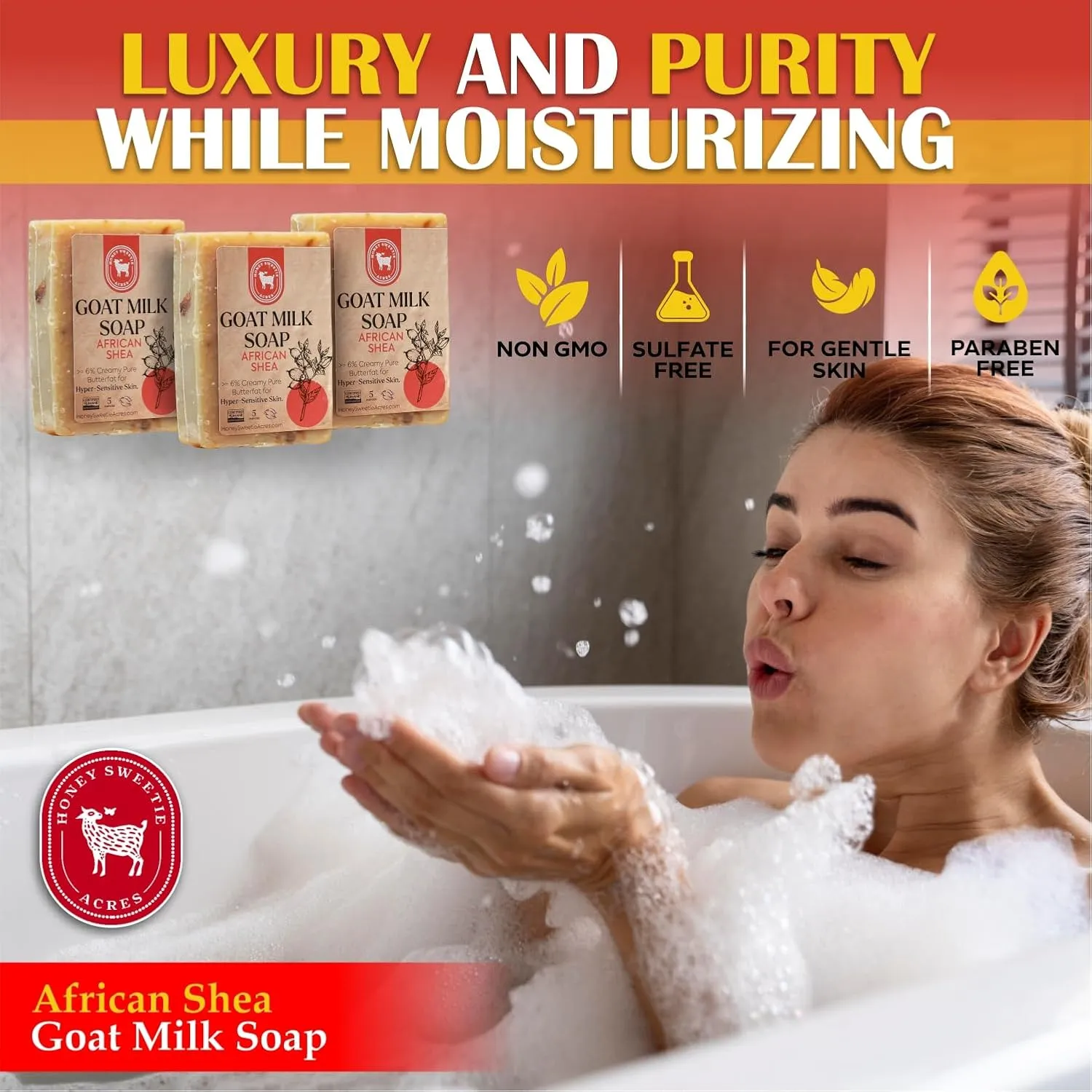 Honey Sweetie Acres 3-Pack African Shea Goat Milk Soap - Handmade 5 oz Bar, Made with Natural Ingredients, Moisturizing & Gentle, Made in the USA