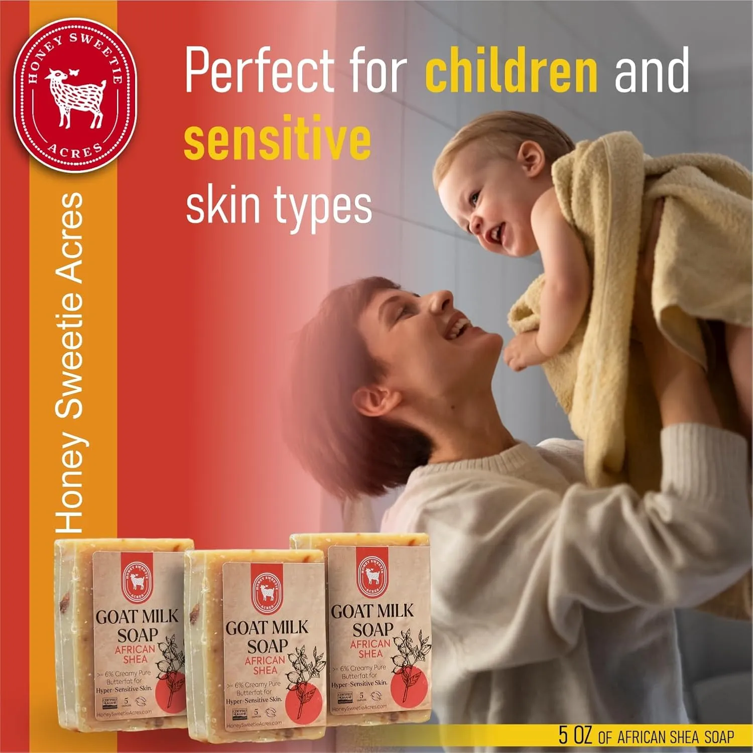Honey Sweetie Acres 3-Pack African Shea Goat Milk Soap - Handmade 5 oz Bar, Made with Natural Ingredients, Moisturizing & Gentle, Made in the USA