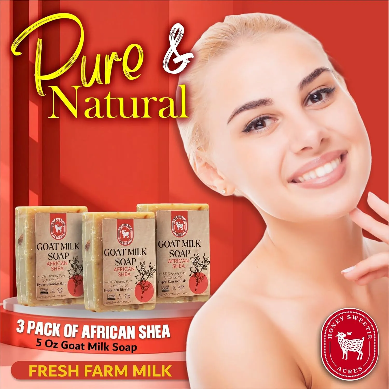 Honey Sweetie Acres 3-Pack African Shea Goat Milk Soap - Handmade 5 oz Bar, Made with Natural Ingredients, Moisturizing & Gentle, Made in the USA