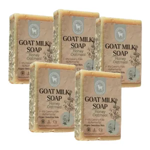 Honey Sweetie Acres 5-Pack of Honey Oatmeal Goat Milk Soap - All Natural 5 oz Handmade Bar Soap – Moisturizing, Gentle for Your Skin, Eco-Friendly, Made in the USA (Honey Oatmeal)