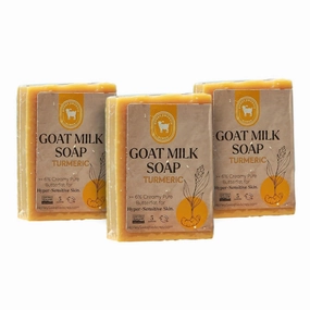 Honey Sweetie Acres 3-Pack Turmeric Goat Milk Soap - All Natural 5 oz Handmade Bar Soap – Moisturizing, Gentle for Sensitive Skin, Eco-Friendly, Made in the USA