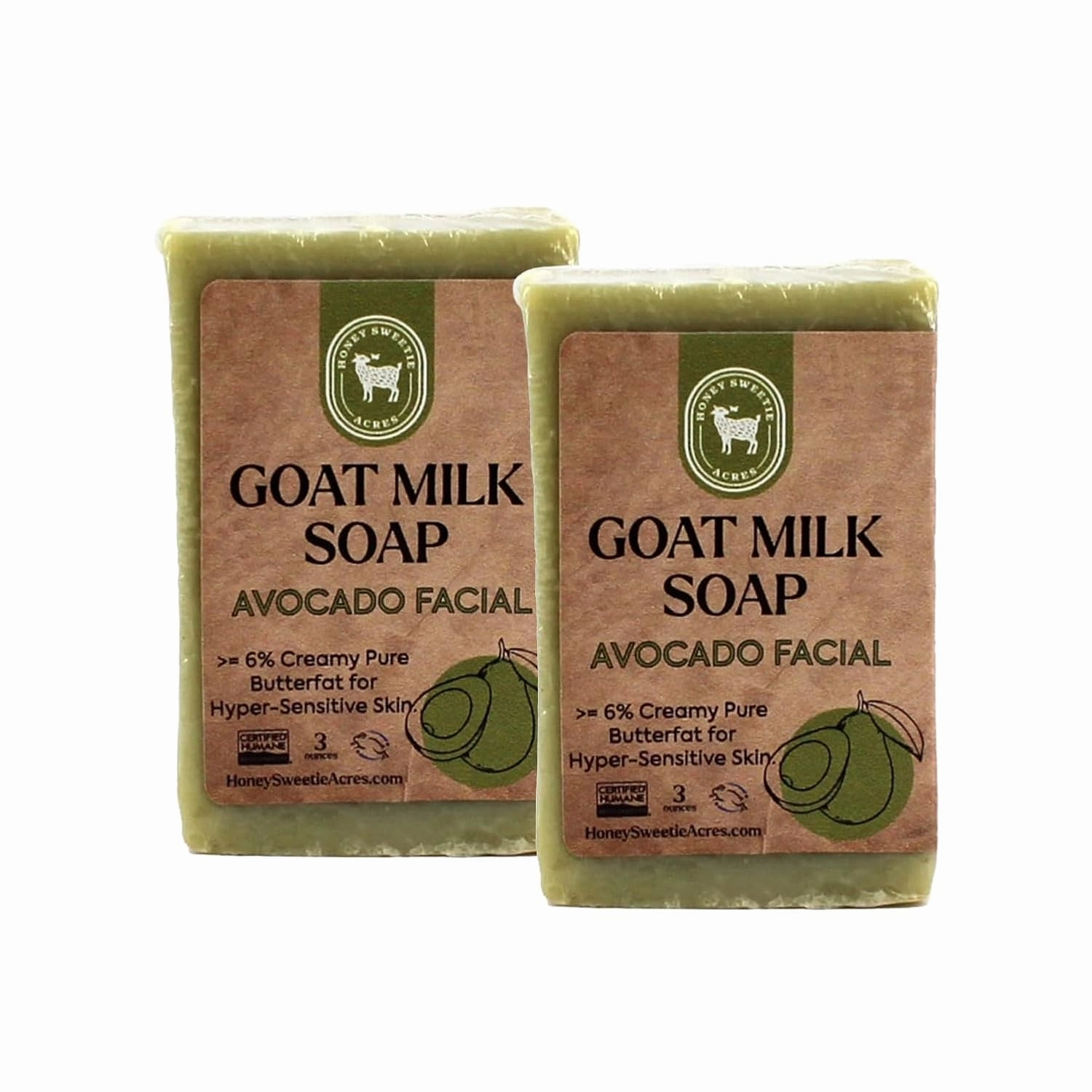 Honey Sweetie Acres Fresh Off The Goat All Natural Moisturizing 2-Pack of 3 Oz Avocado & Goat Milk Facial Cleansing Bar – Handcrafted, Eco-Friendly – Made in USA