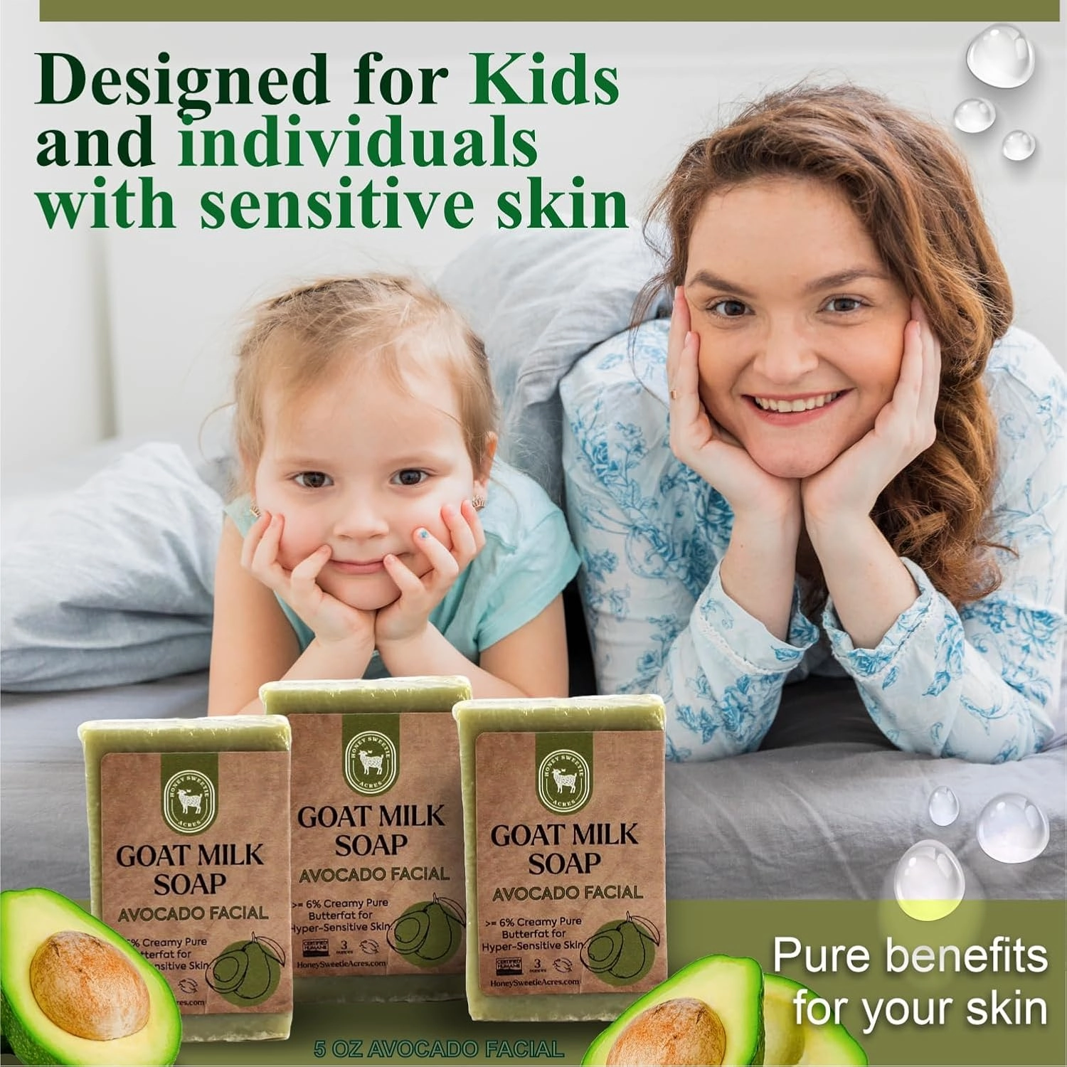 Honey Sweetie Acres Fresh Off The Goat All Natural Moisturizing 3-Pack of 3 Oz Avocado & Goat Milk Facial Cleansing Bar – Handcrafted, Eco-Friendly – Made in USA