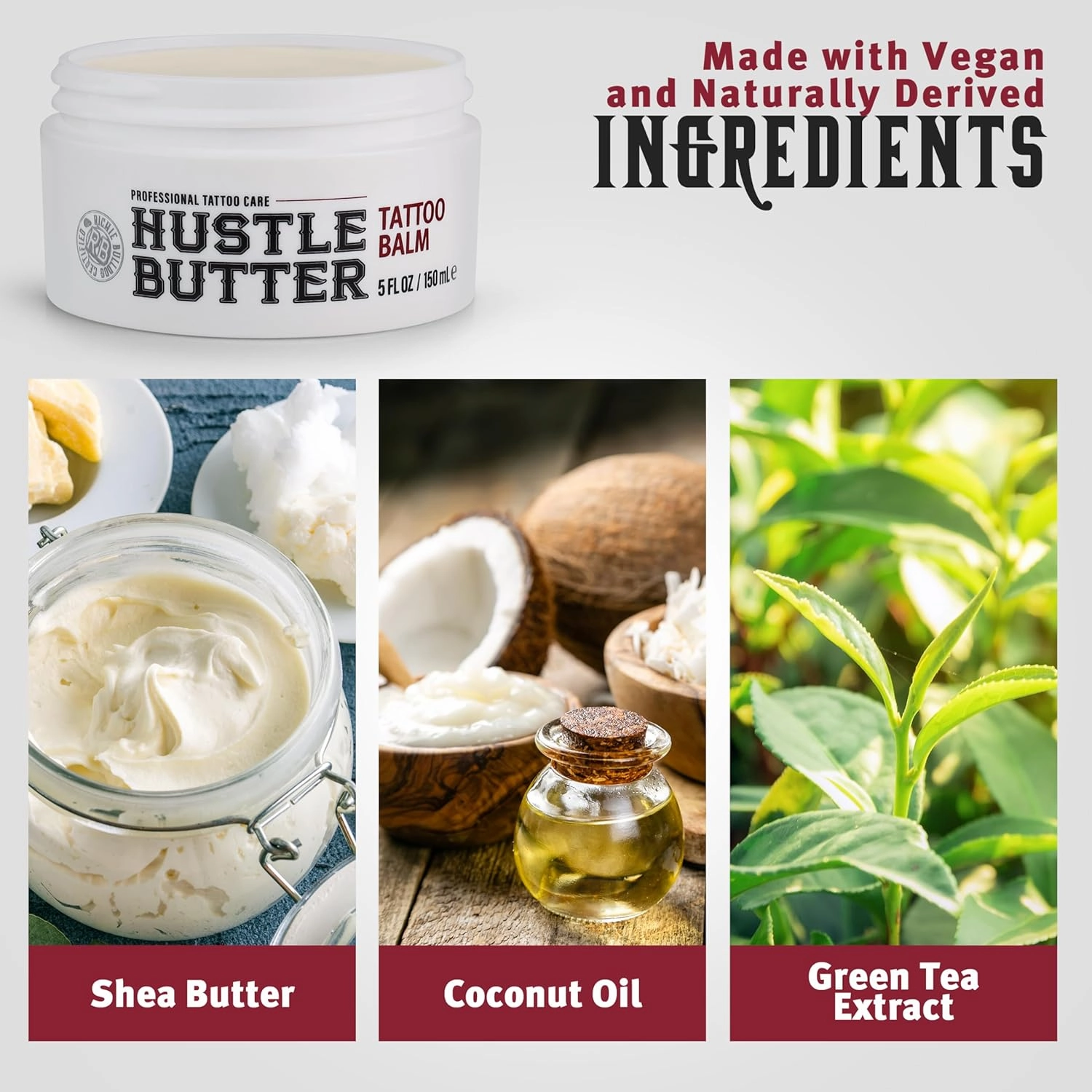 Hustle Butter Tattoo Soap & Aftercare Balm - Antibacterial Soap, Safe To Use While Healing, Vegan, No Petroleum - 5 Ounce Balm & 7 Ounce Tattoo Wash Kit