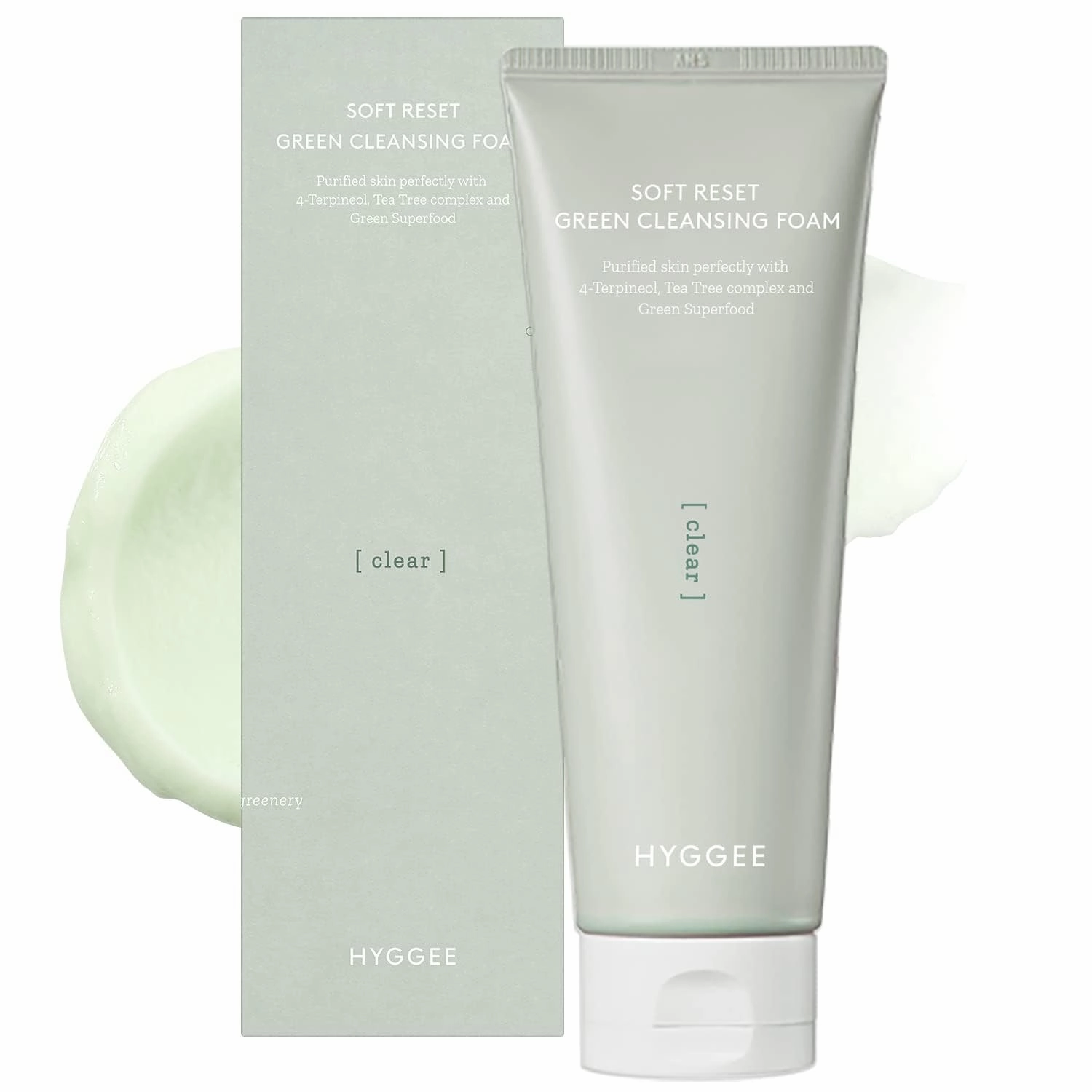 HYGGEE Soft Reset Green Cleansing Foam - Gentle Face Wash with Tea Tree Extract, Ultra Micro Bubbles Mild Facial Cleanser for Sensitive Skin - Soothes & Moisturizes Irritated, 5.07oz.