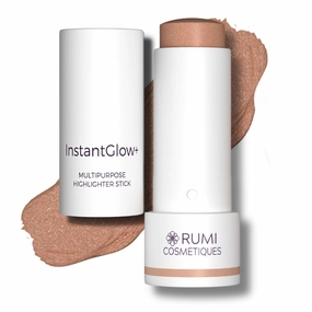 InstantGlow  Multipurpose 4-in-1 Highlighter Stick For Older Women - Radiant Glow & Nourishing Formula - For Face, Shoulders, Decolletage - For Sensitive Eyes (Cinnamon, Regular)