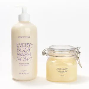 Josie Maran Sugar, Suds & Everything Nice Body Care Set - Includes EveryBODY Wash Now! and Argan Sugar Balm Body Scrub to Nourish & Exfoliate Skin - Berry Bliss (2 Count)