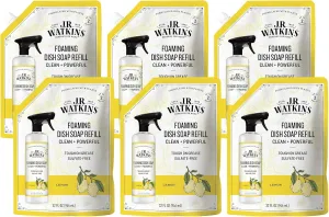 J.R. Watkins Foaming Dish Soap Refill Pouch, Crafted Clean & Cruelty Free, Lemon, 32 fl oz, 6 Pack