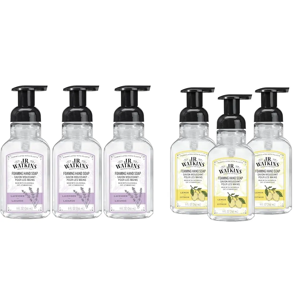 J.R. Watkins Foaming Hand Soap, Moisturizing Foam Hand Wash, All Natural, 3 Packs - Lavender 9 fl oz and Lemon 9 fl oz