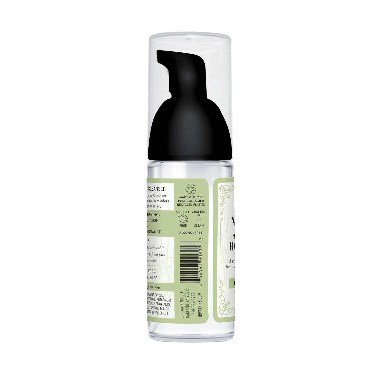 J.R. Watkins No-Rinse Foaming Hand Cleanser – Hand Soap in Pump Dispenser – Bathroom & Kitchen Foam Cleaner – All Natural, Alcohol Free, Lemongrass, 1.6 fl. Oz., 6 Pack