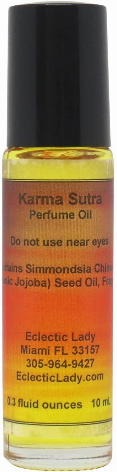 Karma Sutra Perfume Oil, 0.3 Oz Portable Roll-On Fragrance with Long-Lasting Scent, Delightful Essential Oils and Jojoba Oil For Daily Use