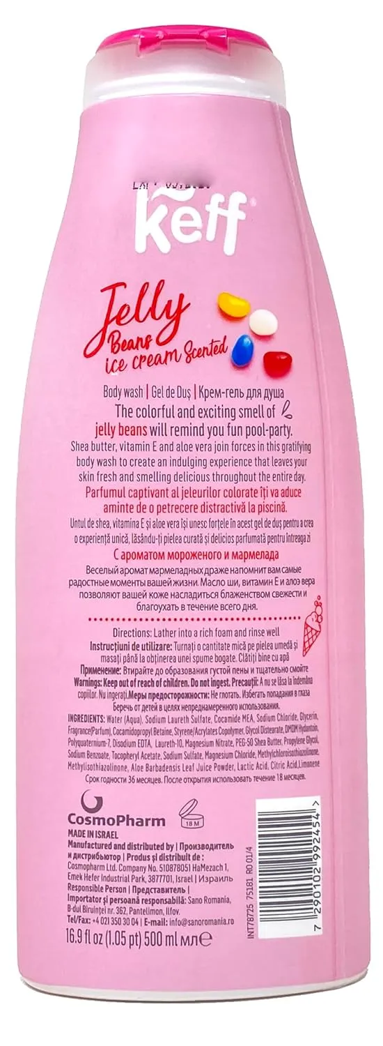 Keff Creamy Dessert Body Wash – Product of Israel, Moisturizing Body Wash with Shea Butter, Vitamin E, and Aloe Vera 16 Ounce (Pack of 2) (Jelly Bean & Mango Sorbet)