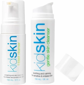 Kidskin Facial Cleanser Duo for Kids & Teens – T-Blast Acne Wash with Tea Tree Oil   Gentle Hydrating Cleanser – Daily Face Wash for Ages 8-17 – Clean, Vegan, 2-Pack (5 fl oz each)