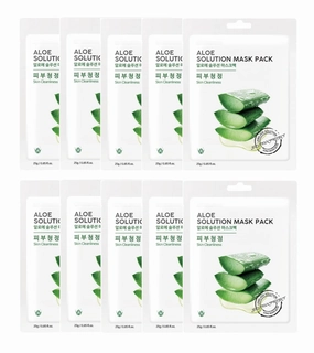 Korea ALOE SOLUTION MASK 10 PACK x 25g - Fills the Skin with Moisture and Nutrition - Promote Skin Vitality and Prevent Dryness, Creating Clear and Clean