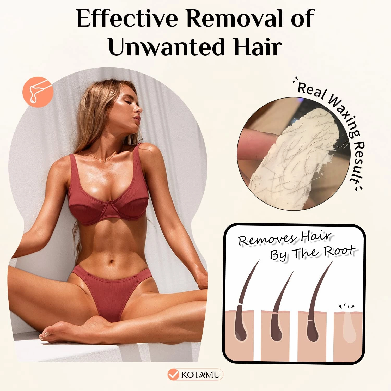 KOTAMU Hard Wax Beads for Hair Removal - 1lb Sensitive Skin Thick Hair Formula for Full Body, Face, Chest, Back, Leg, Bikini Brazilian Waxing - Wax Refill for Women and Men