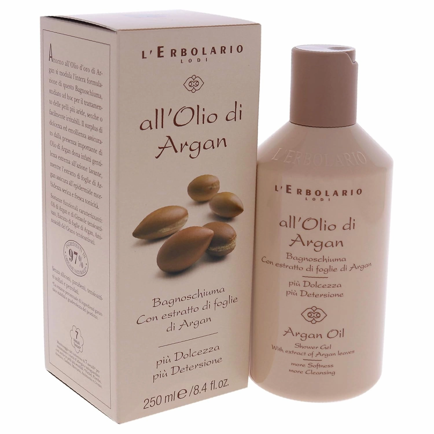 L'Erbolario Shower Gel - Moisturizing Body Wash for Dry and Sensitive Skin - Anti-Aging and Nourishing Body Soap with Argan Leaf - Argan Oil - 8.4 oz