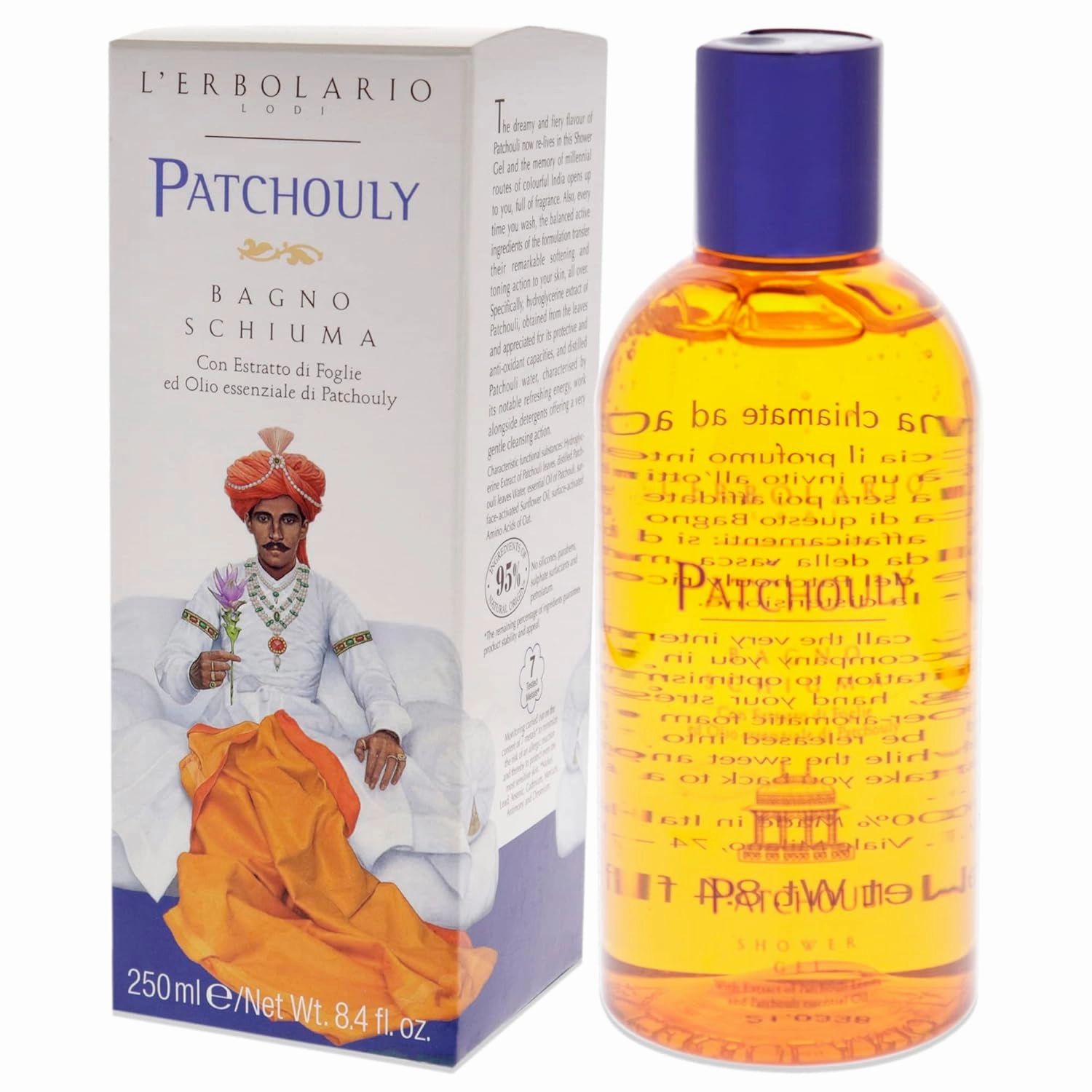 L'Erbolario Shower Gel - Protecting Body Soap with Essential Oil, Sunflower Oil - Body Wash for a Gentle Cleanse and Skin Toning - Patchouli - 8.4 oz