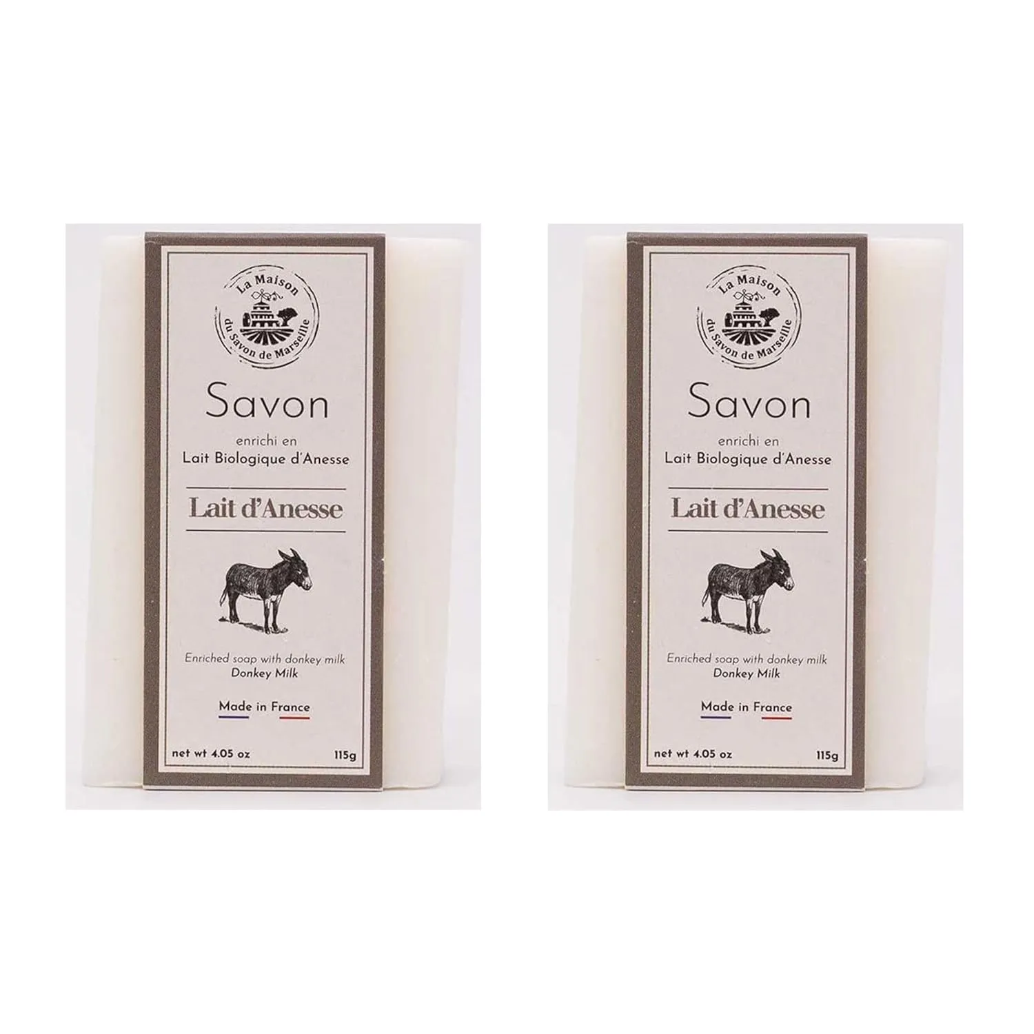 La Maison du Savon - Donkey Milk French Soap Bar Duo - Moisturizing Hand & Body Soap Bars - Creamy, Soft, for Daily Use - 98% Natural Ingredients - Made in Provence - 2 x 4.06 oz
