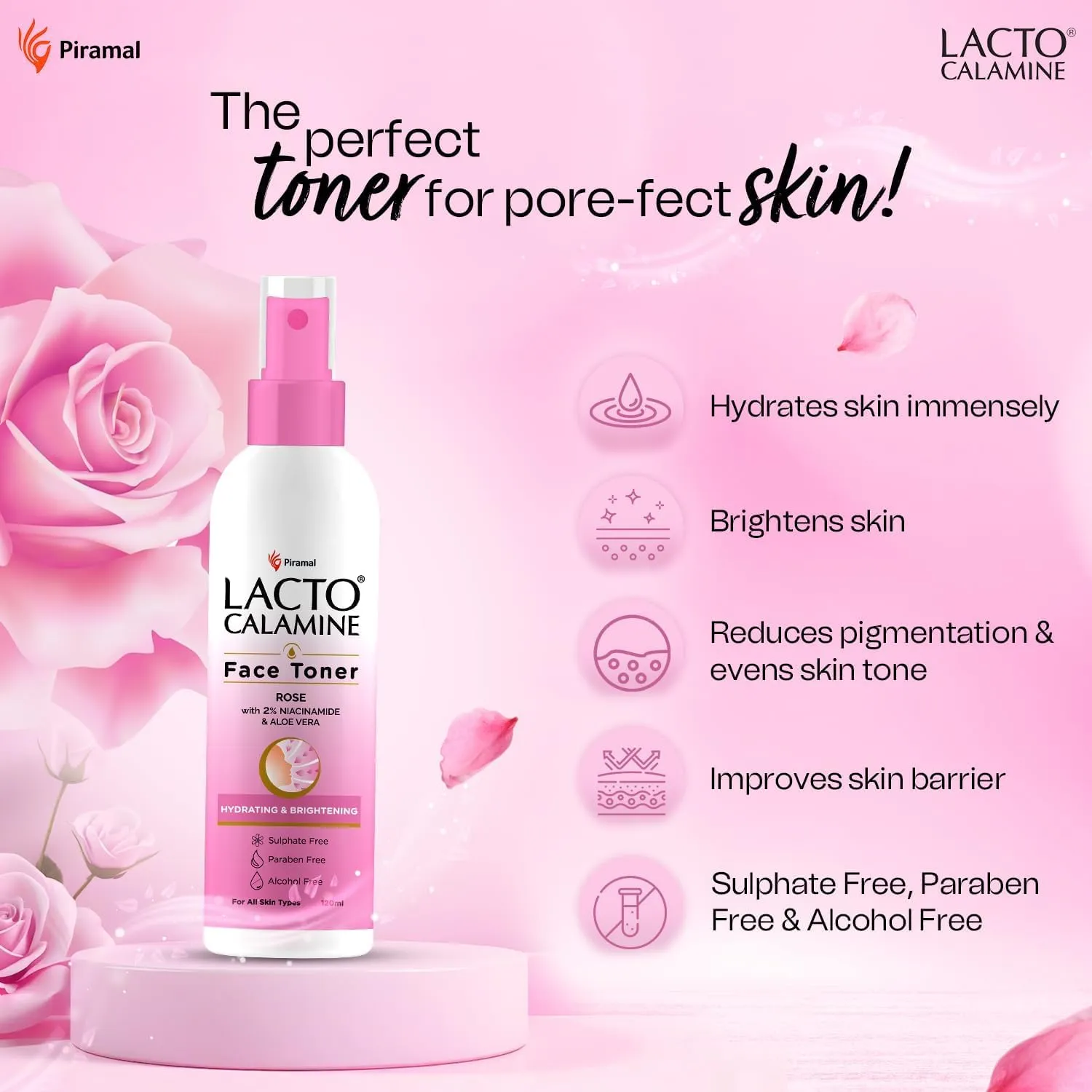 La.cto Calamine Rose Water Toner for Glowing Skin | 120ml | Gulab Jal Face Toner | Rosewater with Aloe Vera & 2% Niacinamide | No Sulphate, Alcohol, & Parabens (2)